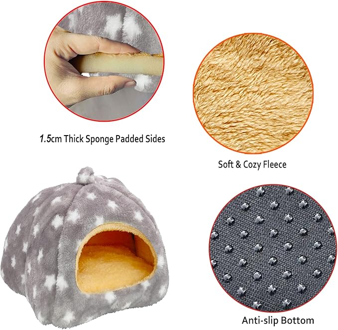 Guinea Pig Bed, Guinea Pig Warm Hideout House Accessories Cozy Bed for Small Animals Hamsters Chinchillas Dwarf Bunnies Hedgehogs. M, Light Grey Stars.