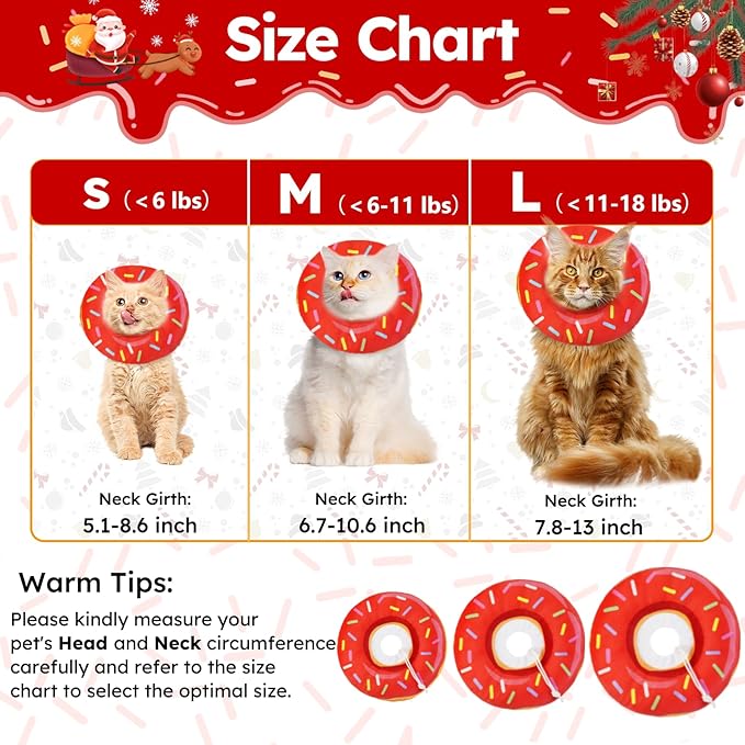 Hpetppy Cat Cone Collar Soft, Cat Recovery Collar for Wound Healing Cute Donut Adjustable Kitten Cones to Stop Licking Comfortable Lightweight Neck Elizabethan Collars for Kittens After Surgery