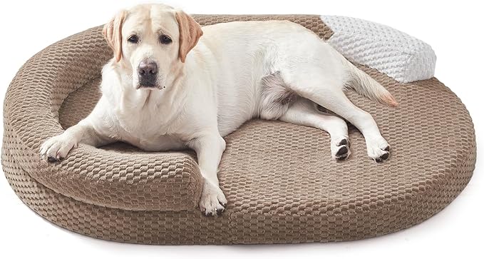 JOEJOY Orthopedic Dog Beds Large Sized Dog, Washable Waterproof Oval Large Dog Bed with Removable Cover, Big Egg-Crate Memory Foam Pet Bed with Bolster Sides & Non-Skid Bottom, Brown, 36''x27''