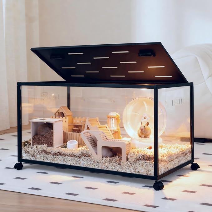 Hamster Cage, 360° Viewing Small Animal Cage, Chew‑Resistant Metal Cage, Stackable Large Cage with Top Access, for Dwarf & Syrian Hamster, Gerbil, Mouse (39 * 19 * 19IN)