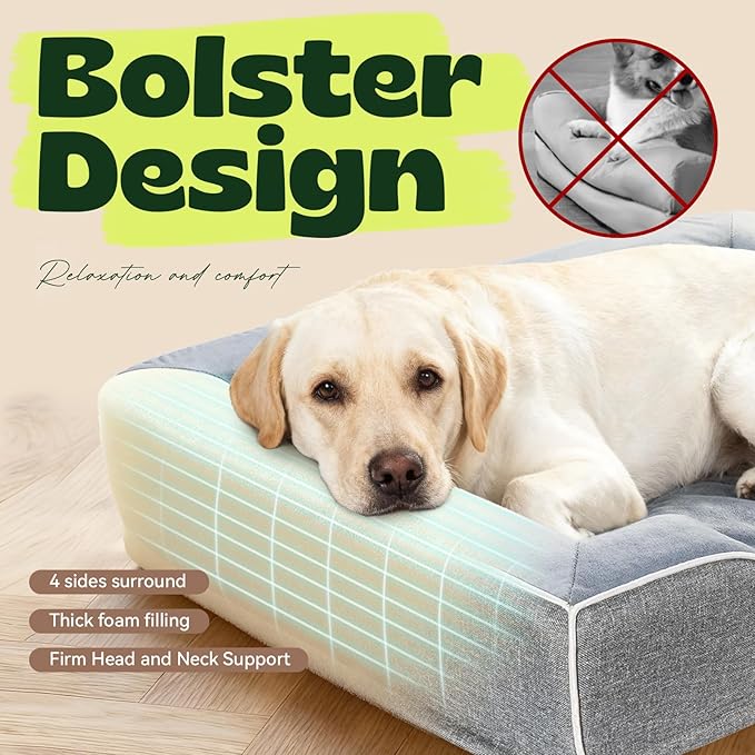 XL Orthopedic Dog Bed for Large Dogs Cooling Gel Memory Foam & Egg Crate Foam,Waterproof Removable Washable Cover with Bolster Sides,42.0"X30.0"X9.0" Grey