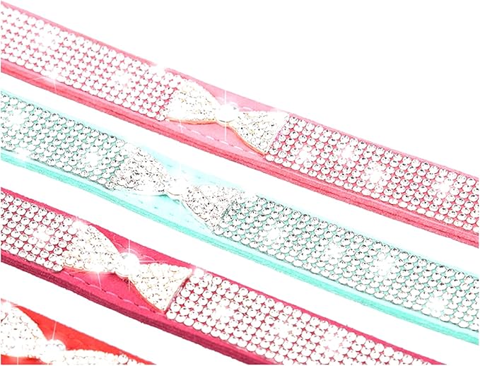 Cute Dazzling Sparkling Elegant Fancy Soft Suede Leather Bling Rhinestone Crystal Jeweled Pet Cat Dog Puppy Collar Dog Leash Combo Set (M(Neck 12.5-15"), Purple-3)