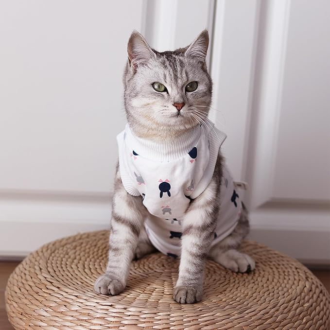 Cat Surgery Recovery Suit, Anti Licking Postoperative Onesie with Roll-Up Design, Soft Breathable Bodysuit Shirt for Female Spay Male Neuter Abdominal Wound Kitten E-Collar Cone Alternative