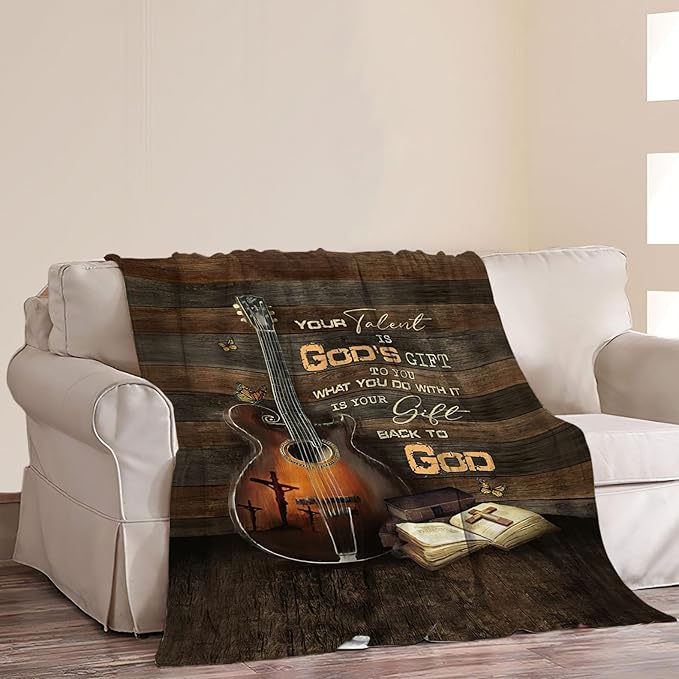 Guitar Gifts Blanket Rock Christian Guitar Decor Throw Blankets Cozy Fleece Flannel Soft Warm Plush Lightweight Blanket Music Gifts for Guitar Players Men Women Boys Girls for Couch Sofa Bed 40"X50"