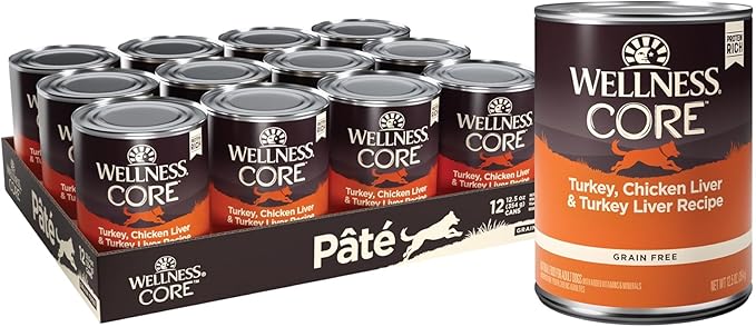 Wellness CORE Natural Wet Grain Free Canned Dog Food, Turkey & Chicken, 12.5-Ounce Can (Pack of 12)