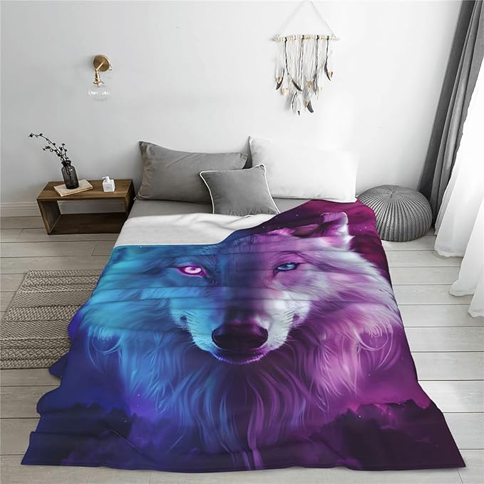 Wolf Blanket, Wolves Decor Throw Blankets, Wolf Gifts for Men Boys Girls Women Lover Adult Cozy Fleece Flannel Bedding Stuff Animal Plush for Couch Sofa Bed 80"X60"
