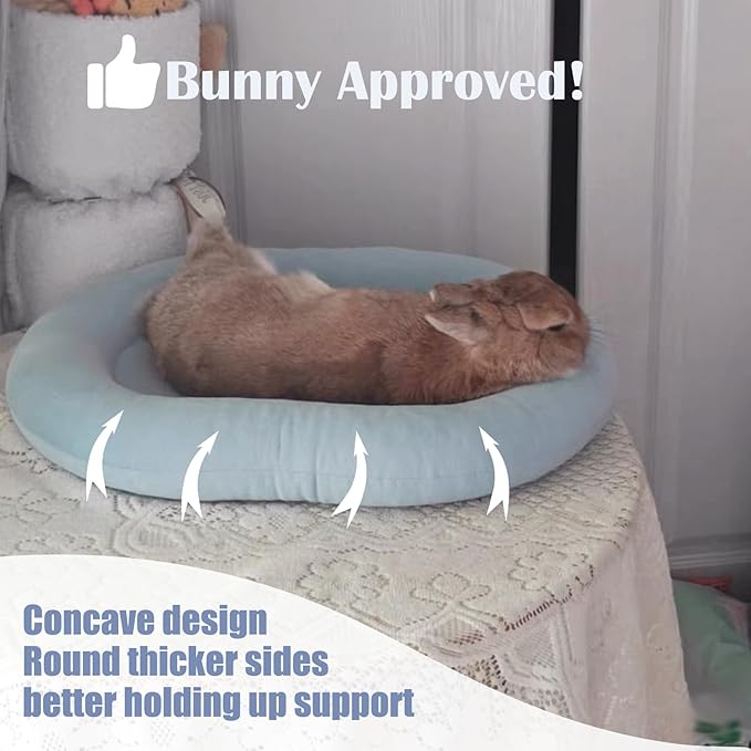 15.7’’×12.2’’ Cozy Bunny Bed for Rabbits Indoor, Soft Concave Oval Beds for Small Animal, Washable Plush Mat for Bunnies, Guinea Pigs,Rabbit,Pink