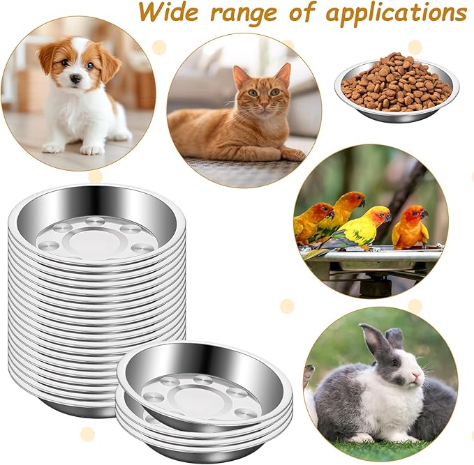 24 Pcs Stainless Steel Cat Bowls Shallow Cat Food Bowls, Shallow Metal Pet Dishes, Replacement Whisker Relief Cats Water Dish, for Elevated Stand, Dishwasher Safe, 5.4 Inch