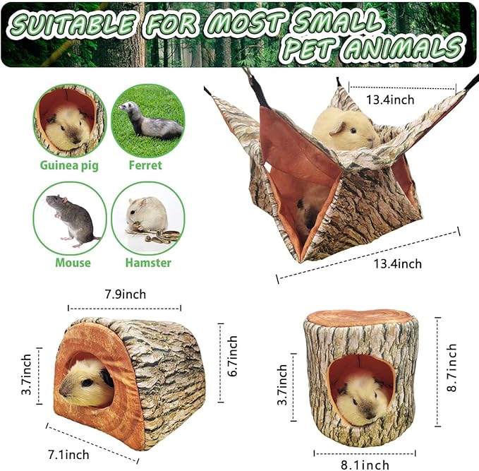 EAEDMY Guinea Pig Rat Ferret Tree Hole Bed and Hammock Tunnel, Hanging Bunk, Parrot Bird Hideout, Small Animals Soft Bed (3.Tree Hole)