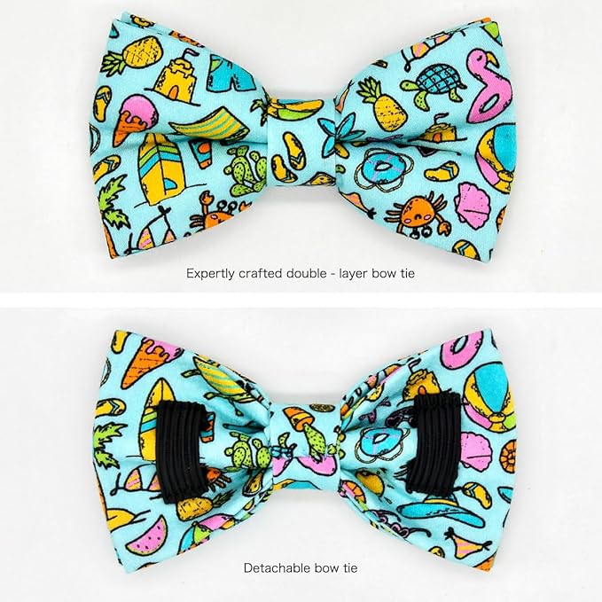 Cat Collar Bow Set, Blue Summer Holiday, Wedding/Birthday Breakaway Collar Bowtie for Kitten/Cat