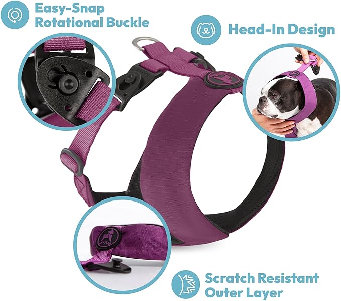 Gooby Comfort X Harness - Dual Snap, Purple, X-Large - No Pull Small Dog Harness with Rotational Buckles and Patented Choke-Free X Frame