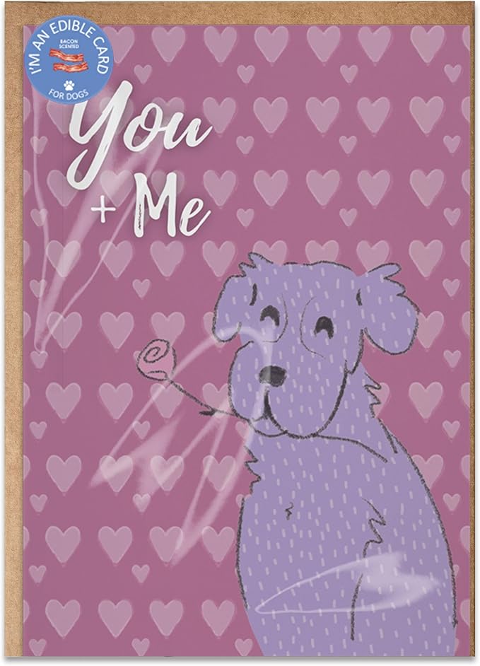 Poochie Post Holiday Edible Greeting Card for Dogs, Bacon-Flavored Valentine's Day Dog Treat Gift with Edible Ink Pen, "You + Me" Design, Gluten & Grain Free, Made in USA