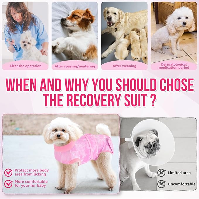 SlowTon Dog Surgery Recovery Suit - Zipper On Dog Onesies After Surgery for Female Male Dogs, Abdominal Wounds Bandages Cone/E-Collar Alternative Dogs Body Suit Shirt Anti-Licking (Pink,3XL)