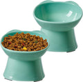 KSIA Klear Elevated Cat Bowls 2 Pack, Tilted Raised Cat Bowl for Food and Water, 4.72" Wide, Whisker Friendly Anti Vomit for Indoor Cats, Microwave and Dishwasher Safe, Green