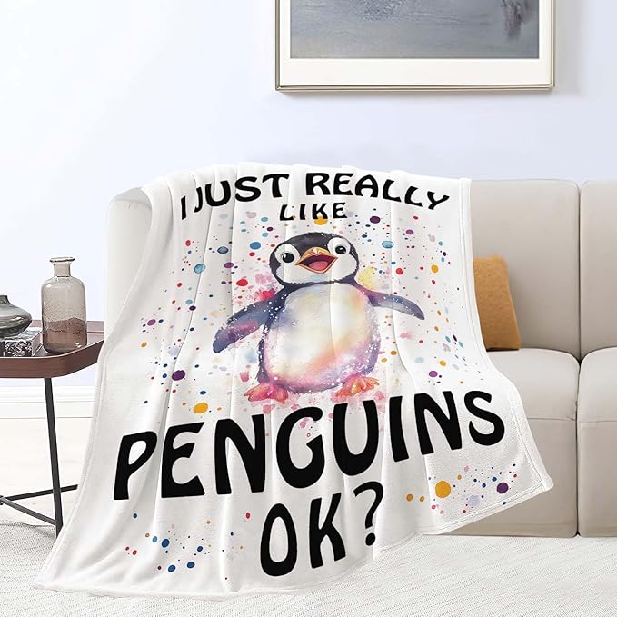 Penguin Blanket Cute Penguin Throw Blanket Gifts for Girls Boys Kids Women Men Adults Super Soft Cozy Plush Fluffy Fuzzy Fleece Blanket Home Decor 50''X60''