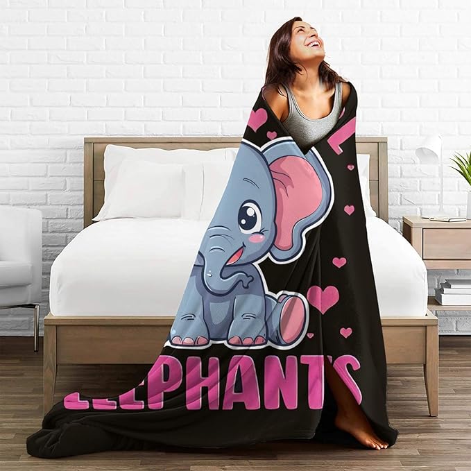 Just A Girl Who Love Elephants Blanket Funny Bady Elephant Decor Throw Blanket Gifts for Girls Boys Super Warm Soft Plush Fleece Flannel Blanket Couch Bedding Blanket for Adults Kids Women Men 80"X60"