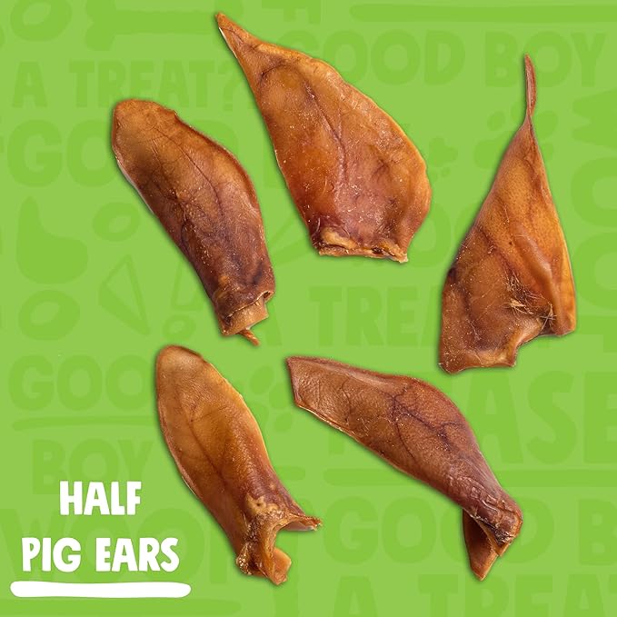 Half Pig Ears for Dogs Large, All Natural, Single Ingredient Pigs Ears for Dogs - Premium Dog Ear Treat - Dog Chew Treats for Large and Small Breeds (12 Pack)