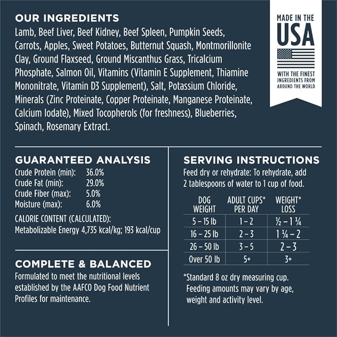 Instinct Freeze Dried Raw Meals, Natural Dry Dog Food, Grain Free - Grass Fed Lamb, 3 oz. Bag