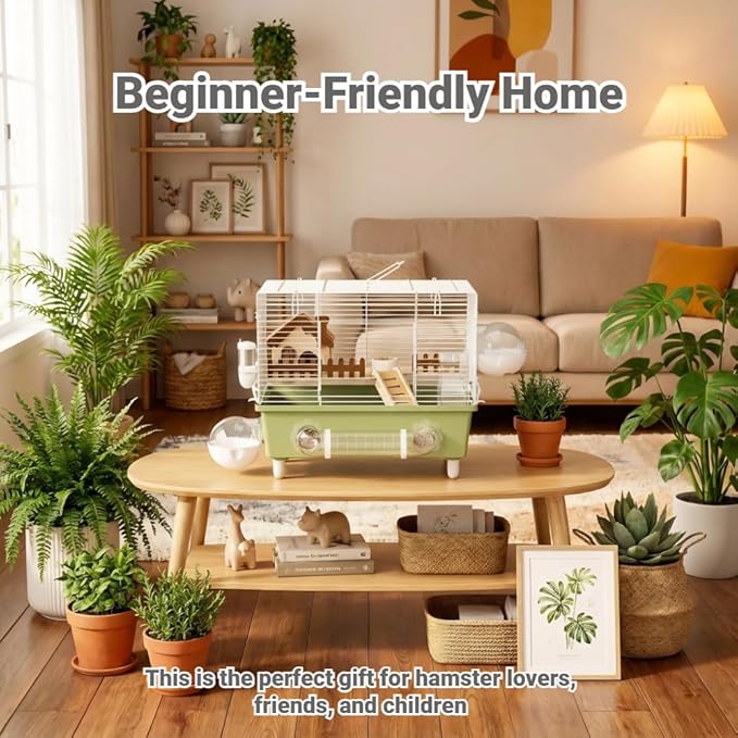 18.5 Inch Chewproof Metal Hamster Cage - All-in-One Habitat with Wheel, Hideout, Platforms for Dwarf Hamster, Mice, Rats, Guinea Pig