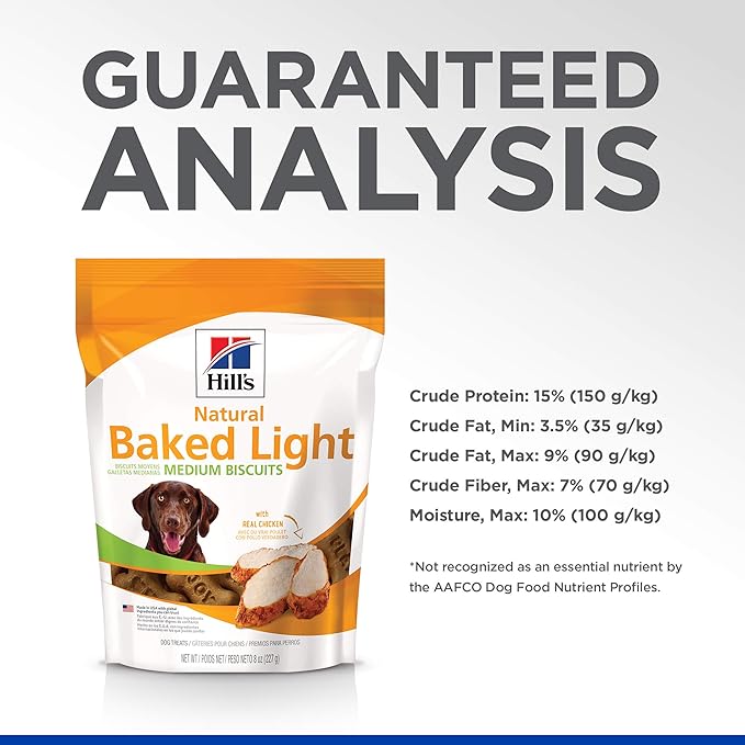 Hill's Natural Baked Light Biscuits, All Life Stages, Great Taste, Dog Treats, Chicken, 8 oz Bag