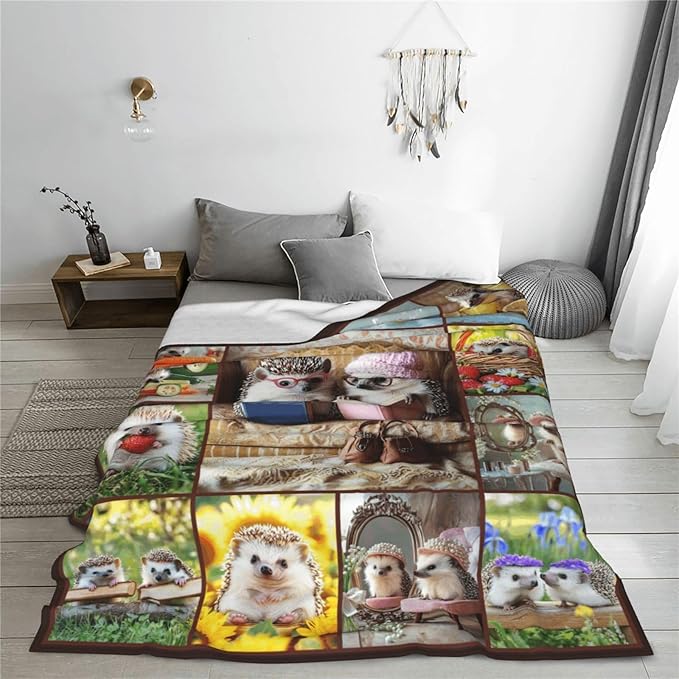 Hedgehog Blanket, Hedgehogs Throw Blankets, Hedgehog Gifts for Boys Girls Women Men Lover Adult Cozy Fleece Flannel Bedding Stuff Animal Plush for Couch Sofa Bed 80"X60"