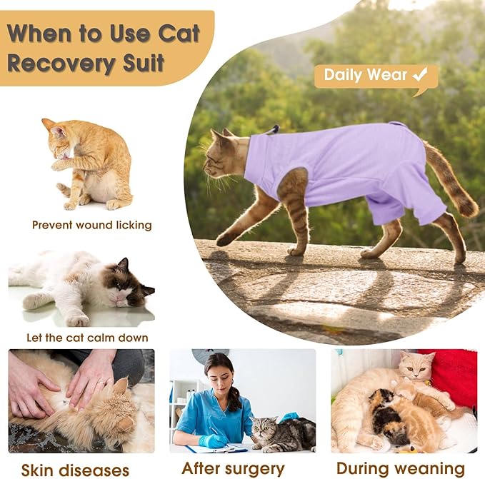 Cat Recovery Suit with Hind Legs, Breathable Onesie After Surgery Female for Abdominal Wounds or Skin Diseases, Anti-Licking Full Body Pet Surgical Pajamas, E-Collar Alternative Wear