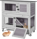 Aivituvin Rabbit Hutch Indoor Bunny Cage Outdoor Guinea Pig House 2 Story Wth 2 Leakproof Trays and 4 Movable Wheels 36" L