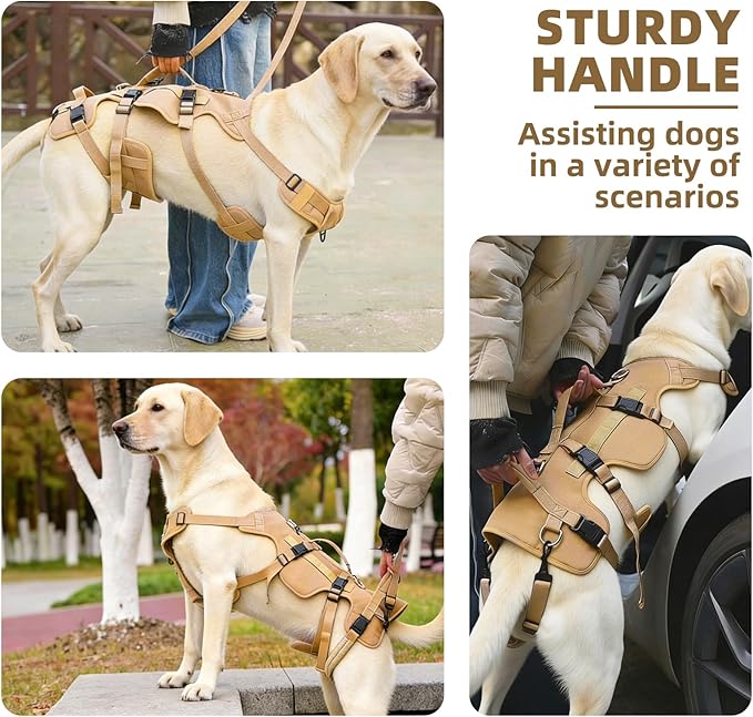 PUPTECK Dog Lift Harness for Medium Large Sized Dog, Rehabilitation Sling for Hind Leg Support, Multifunctional Mobility Assistance Harness for Old, Disabled, Joint Injuries, Paralysis Dog, Brown XL