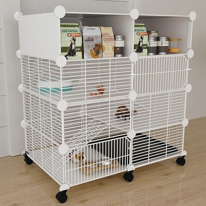 STILLCOVE C&C Guinea Pig Cages Indoor on Wheels, 3 Tier Ferret Cage Small Animal Hideout House with Drawer & Removable Tray, Pet Playpen Fence for 1-3 Hamster Rat Chinchilla Hedgehog
