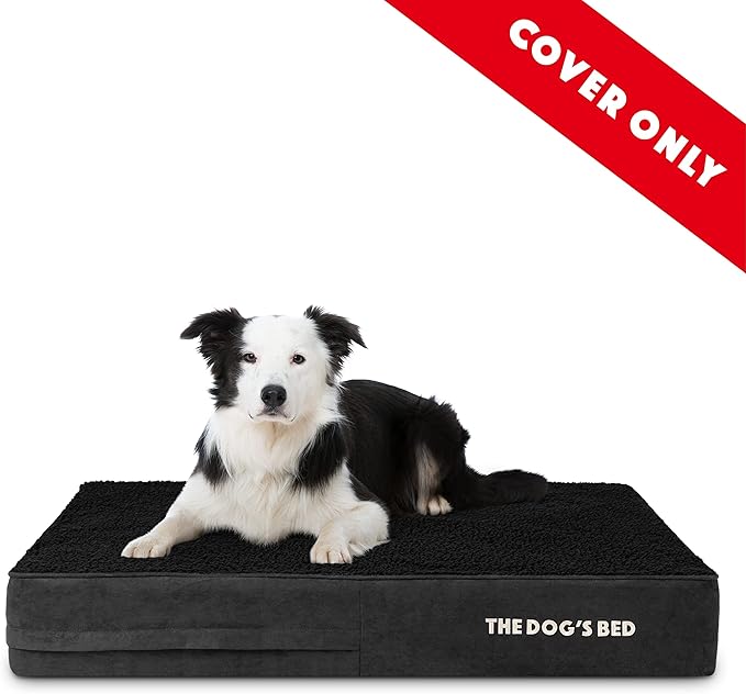 The Dog’s Bed Replacement Outer Cover, Plush Fabric, Black Plush, Large, 6-Inch