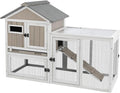 48" L Rabbit Hutch Indoor and Outdoor 2-Story Rabbit Cage with Pull Out Tray,Fir Wood Pet House with Wooden Ramp,Waterproof Bunny Cage Indoor with 2 Asphalt Roofs,Grey