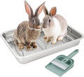 FHTONGE Extra Large Stainless Steel Rabbit Litter Box for Cage, Steel Litter Pan for Guinea Pig Ferret Rat Chinchilla Hedgehog Hamster, Rectangular Metal Bunny Potty Trainer Tray Pet Toilet Traine