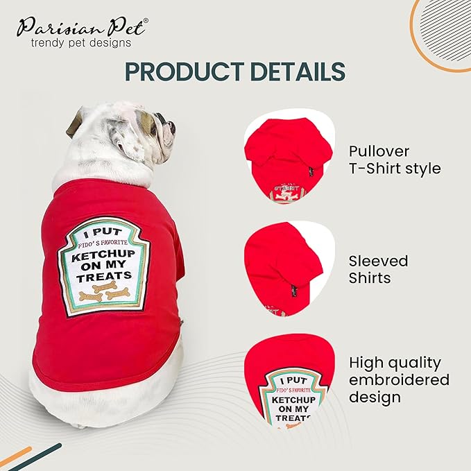 Parisian Pet Ketchup Dog Costume - 100% Cotton Red Dog Clothes for Medium Dogs Boys - Lightweight and Breathable Puppy Outfits - Funny Schitzu Clothes - Cute Pet Shirt - Stretchy T Shirt for Dogs