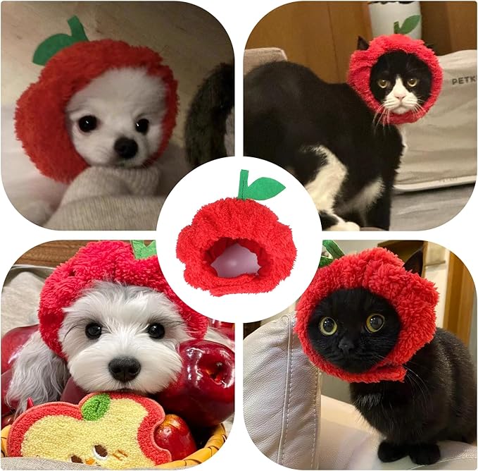 Pet Headgear Soft Headband Cute Apple Hat Warm Hat Pet Headdress Dog Costume Accessory for Cats Kitten Puppy Small Dogs French Bulldog Christmas Halloween Photo Props