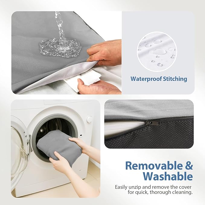 Sytopia 7" Thick Orthopedic Dog Beds for Extra Large Dogs, Canvas Dog Bed with Chew Proof Fabric Cover, Ups to 150 Pounds, 35D Memory Foam Dog Beds with Waterproof Liner & Washable Cover, Light Grey