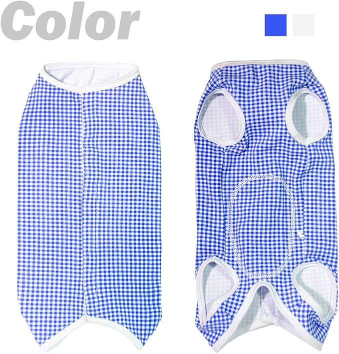 Dog’s Recovery Suit Post Surgery Shirt for Puppy, Wound Protective Clothes for Little Animals(Blue White Plaid-l)
