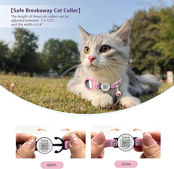 Waterproof Breakaway Cat Collar with Paw Prints - Secure AirTag Holder & Free QR Code Tag, Adjustable & Safe Kitten Collar for Apple Tracking (Black)