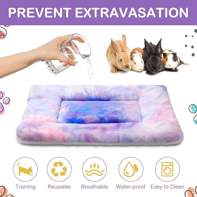 Haull 4 Pcs Waterproof Guinea Pig Bedding Guinea Pig Bed Plush Cage Liners Soft Rabbit Dog Crate Pad Cat Mat Reversible Cozy Animal Pee Pad Hamster Bunny Mat Accessory(Tie Dyed,13 x 10 Inch)