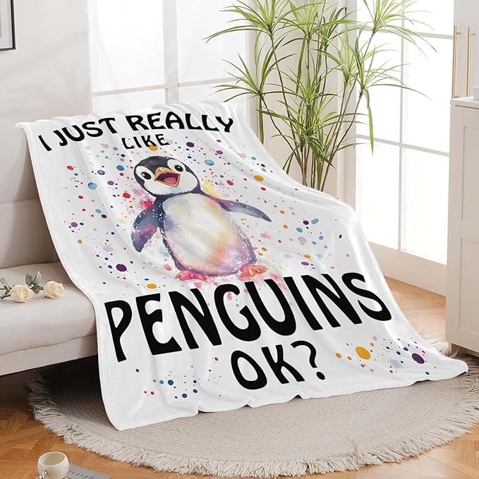 Penguin Blanket Cute Penguin Throw Blanket Gifts for Girls Boys Kids Women Men Adults Super Soft Cozy Plush Fluffy Fuzzy Fleece Blanket Home Decor 60''X80''