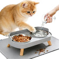 Elevated Cat Bowls with Food Mat, Splash Proof Anti Vomiting Raised Cat Food and Water Bowl Set, 2 Stainless Steel Dishes for Cats and Puppy, Pet Bowl for Indoor Cats Grey