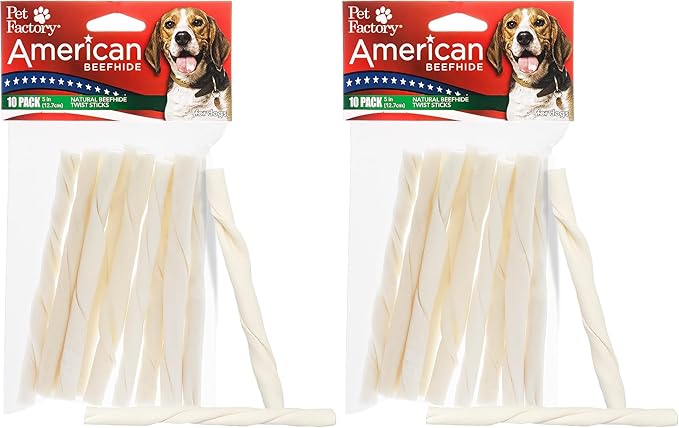 Pet Factory American Beefhide 5" Twist Sticks Dog Chew Treats - Natural Flavor, 10 Count/2 Pack