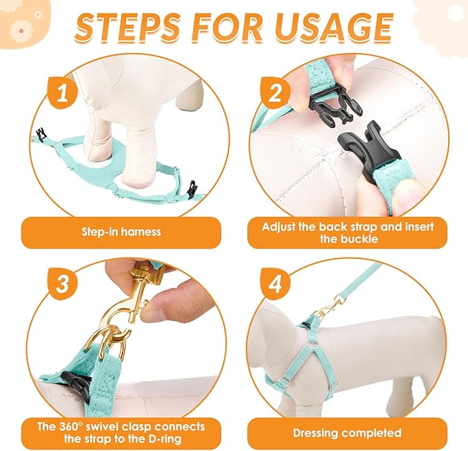 SlowTon Dog Harness Small Sized Dog - Soft XXS Dog Harness and Leash Set No Pull No Chock, Adjustable Lightweight Puppy Harness for XS Small Medium Dogs Cats (Solid Light Blue, M)