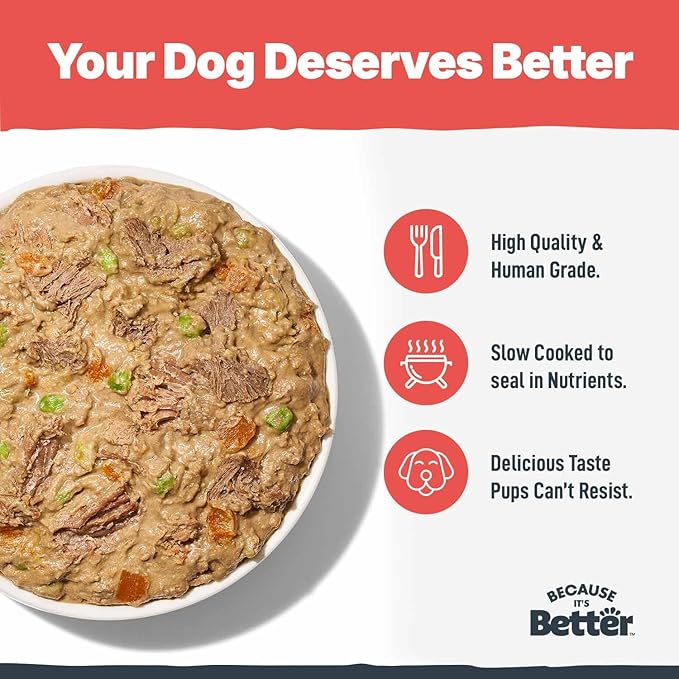 Because It's Better Entrée Complete Meal, Beef Stew with Veggies, Human Grade Wet Dog Food, 10 oz Pouches, 6 Count