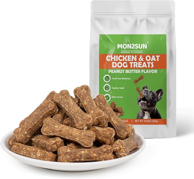 MON2SUN Dog Training Treats with Chicken, Oats & Peanut Butter – 2 Inch Crunchy Baked Bones for Small Dogs, 10.6 oz (35 Count)