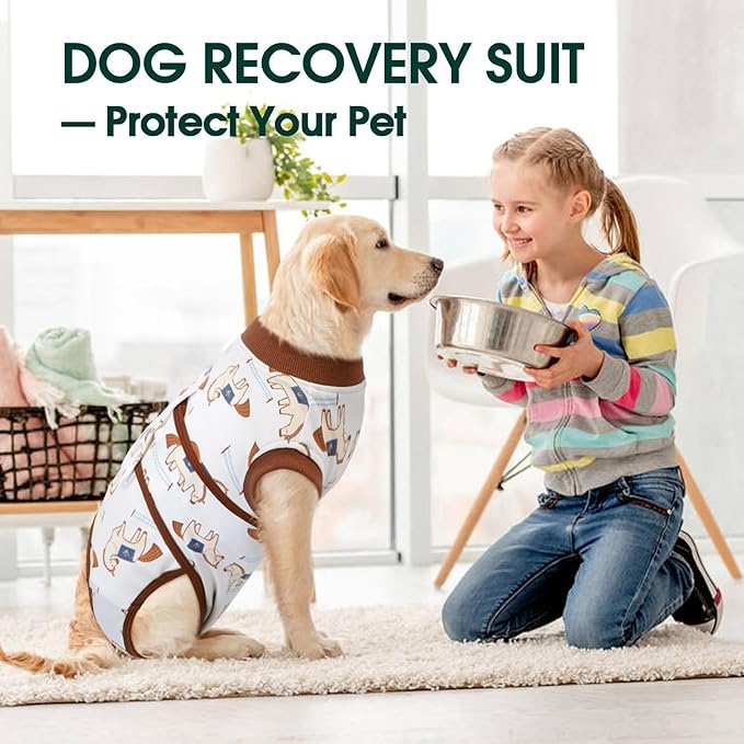 Kuoser Dog Recovery Suit for Post-Surgery Care, Spay Neuter Bodysuit for Female & Male Dogs, Anti-Licking Surgical Onesie, Snug Fit for Abdominal Wound Protection & Skin Healing, BrownPony XS