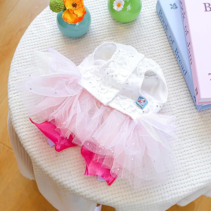 ANIAC Fancy Small Dog Dress, Bow Knot Girl Puppy Clothes, Cat Princess Dress, Spring Dog Clothes Female, Formal Pet Pary Outfit for Wedding Birthday Valentines (Red Bow, X-Small)