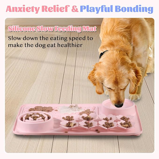 Silicone Lick Mat for Dogs & Cats – Slow Feeder Dog Bowl, Non-Slip Licking Mat for Large & Small Breeds, Puzzle Feeder & Snuffle Mat for Fast Eaters, Interactive Pet Food Mat with Measuring Spoon