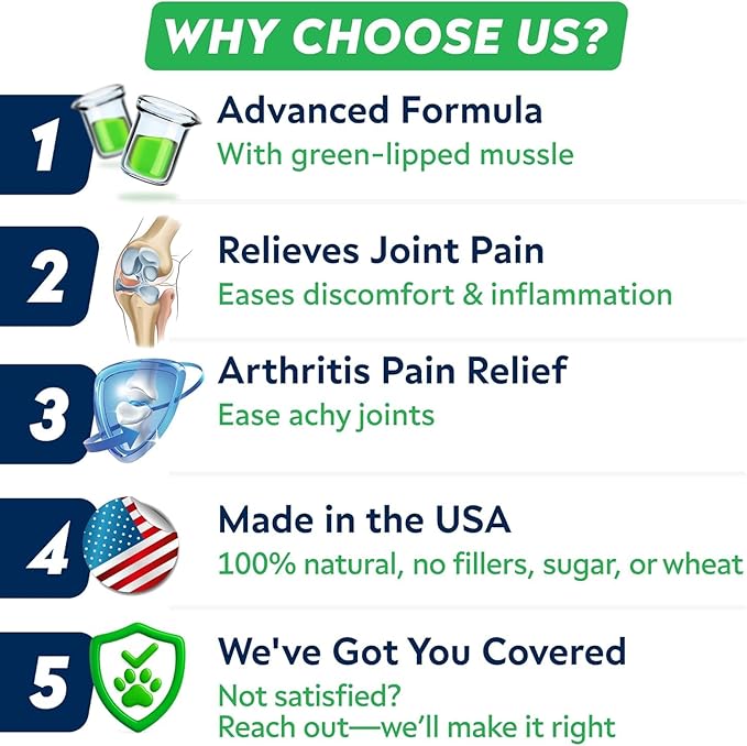 Senior Advanced Glucosamine Joint Supplement for Dogs - Green Lipped Mussel & Collagen - Large Breeds - Hip & Joint Health - Bacon Flavor - 120 Chews