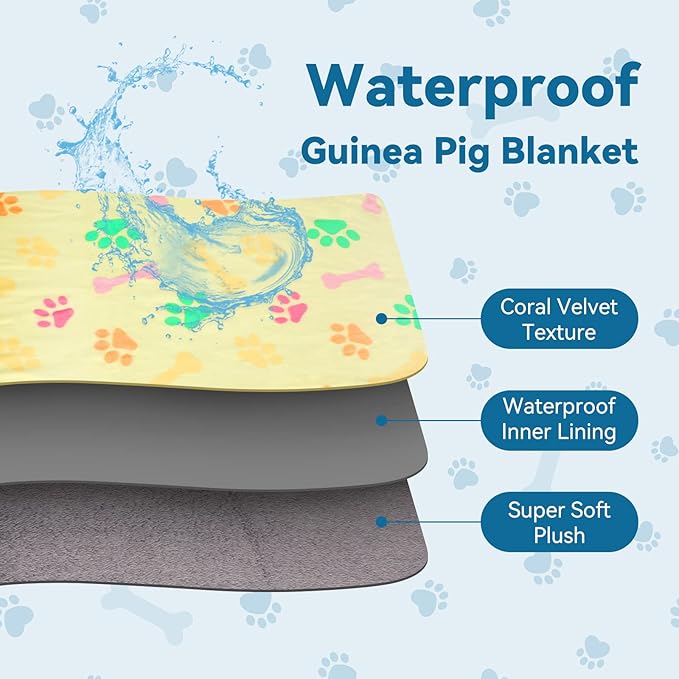 YUEPET 3 Pack Waterproof Guinea Pig Blankets Washable Small Animal Fleece Cage Liners Soft Pet Mat Guinea Pigs Fleece Bedding for Hamster Rabbit Chinchilla Ferret Guinea Pig 23"×16"