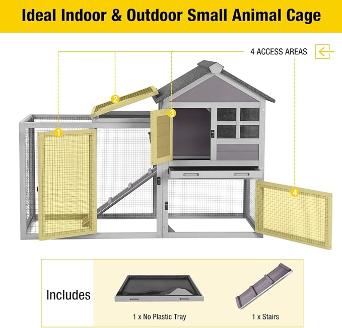 Aivituvin 103.2" L Rabbit Hutch Indoor Outdoor Bunny Cage with Run,Guinea Pig House Pull Out Upper Tray (103.2" L x 25.2" W x 36.2" H, Grey-2 Sets)